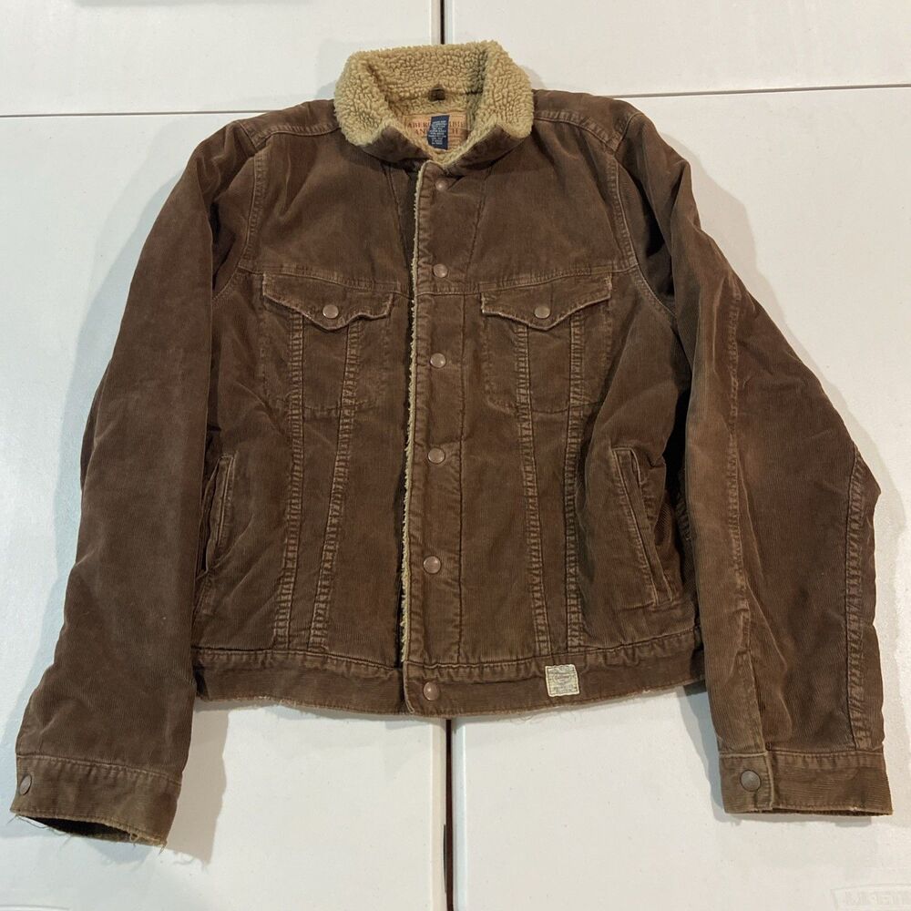 Vintage Abercrombie Fitch Mens Corduroy Sherpa Lined Trucker Jacket Brown XL